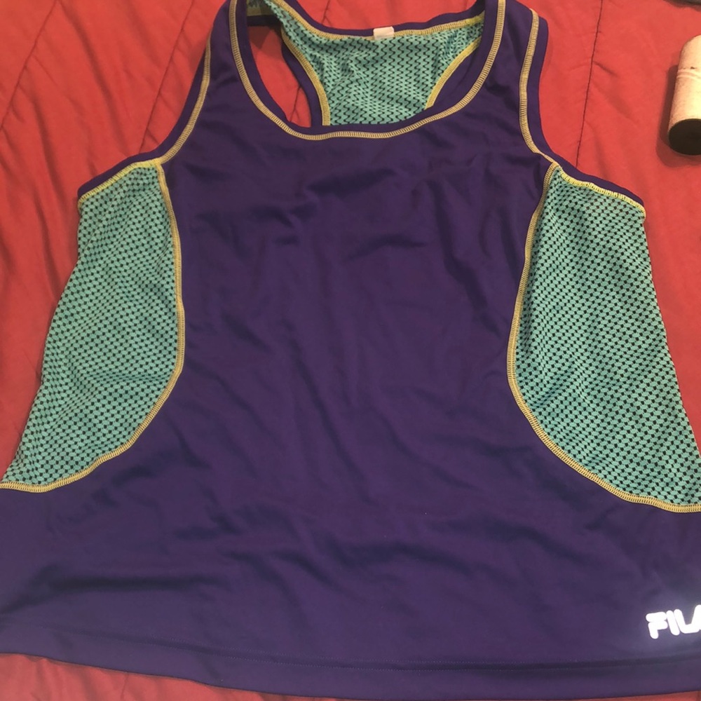 Fila Sport -XL - Purple/Green Racerback Performance Reflective/Running Tank